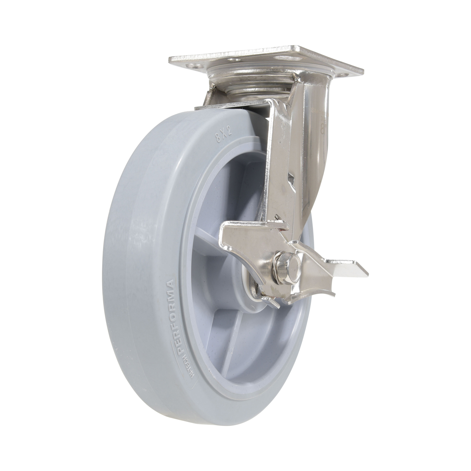 Vestil Thermoplastic Rubber Swivel With Brake Caster 8 In. Diameter x 2 In. Width 675 Lb. Capacity Gray